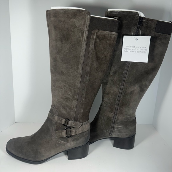 NWT - Naturalizer Wide Foot Wide Calf Tall Shaft Suede Boots - Steel Gray - Picture 3 of 11